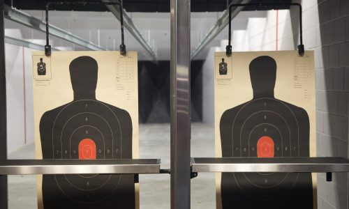Close up of two targets at a shooting range. Close up of two targets at a shooting range.